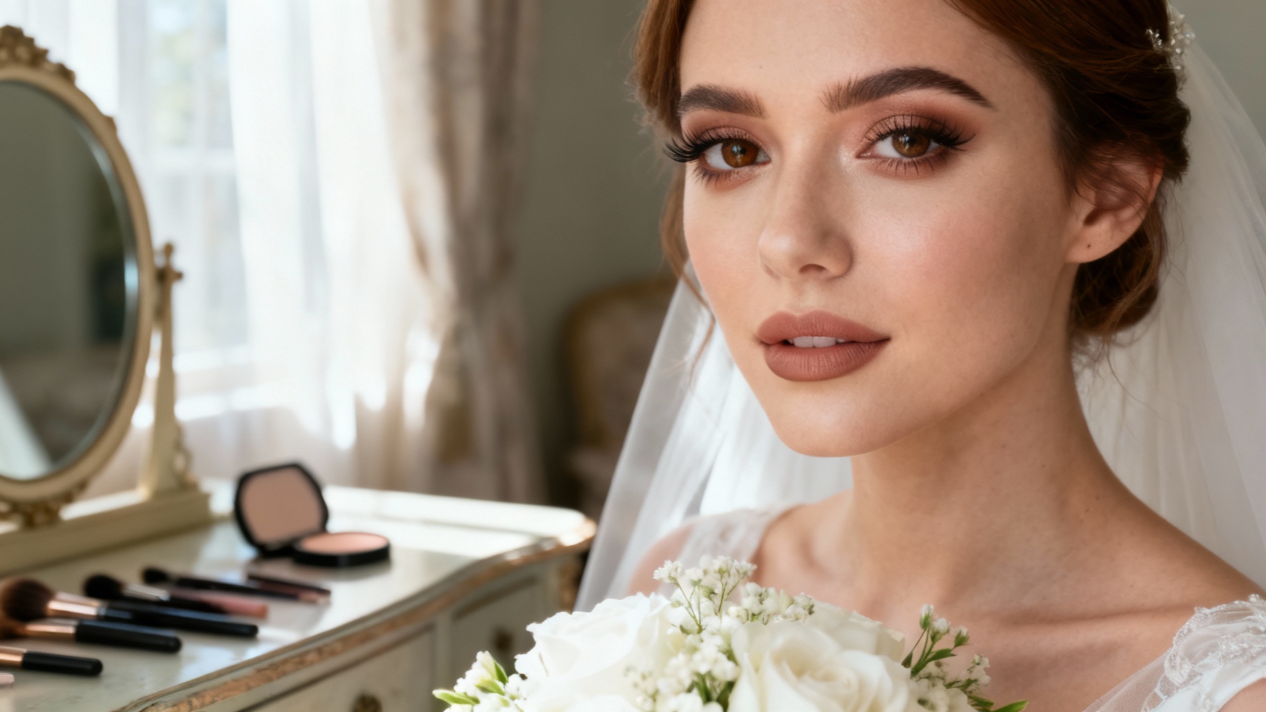 Le maquillage idéal pour mariée aux yeux marrons