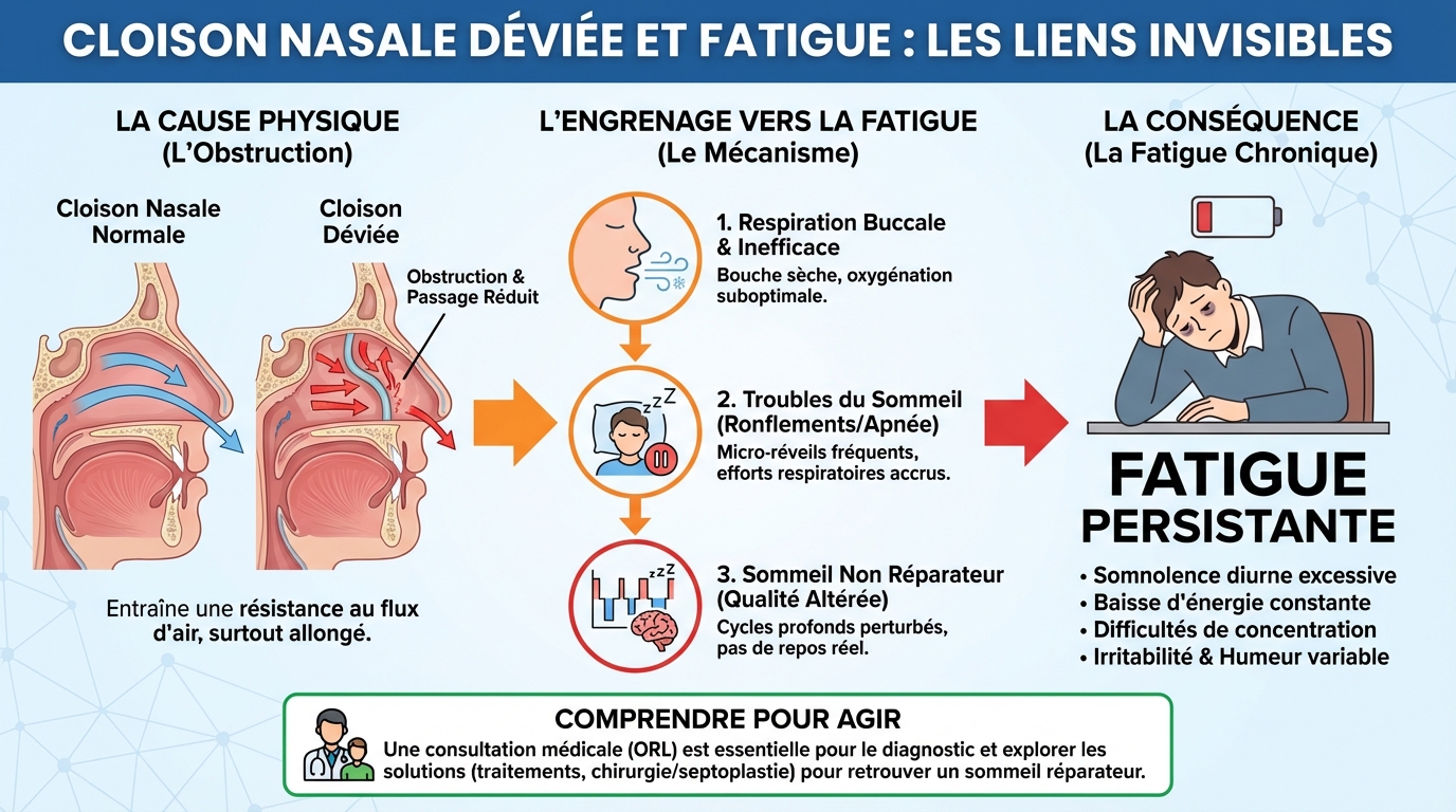 Cloison nasale déviée et fatigue : comprendre les liens 1 Comment une cloison nasale déviée cause de la fatigue ?