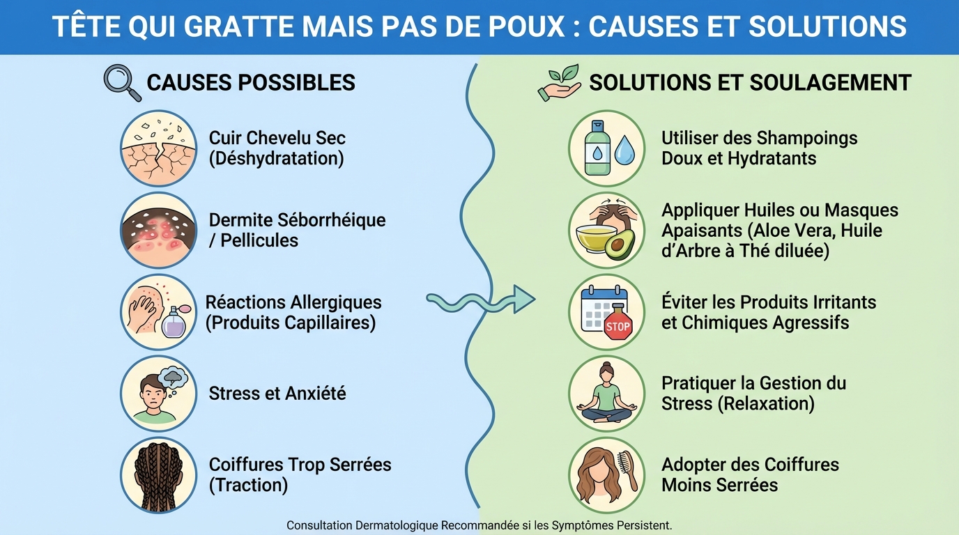 Tête qui gratte mais pas de poux : causes et solutions 1 Quelles sont les causes d'une tête qui gratte ?