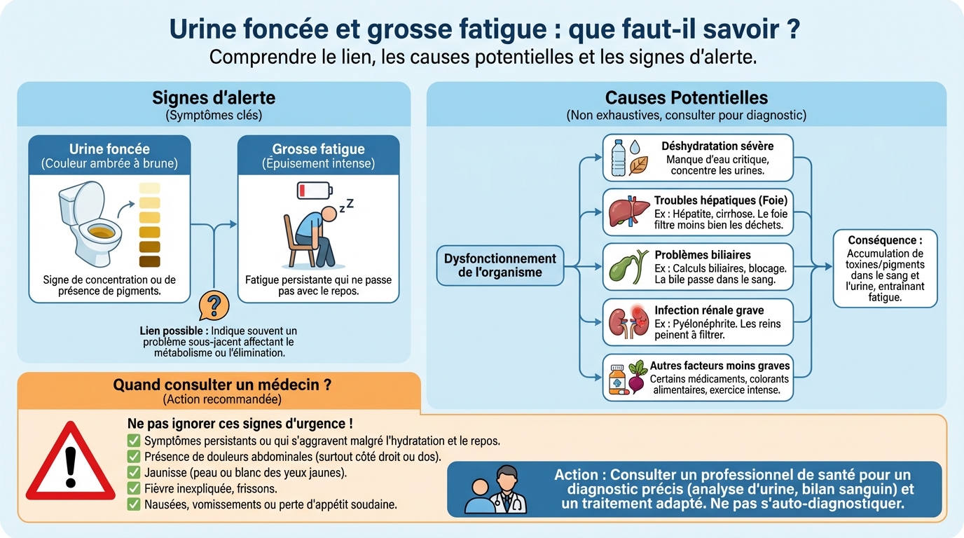 Urine foncée et grosse fatigue : que faut-il savoir ? 1 Lien entre urine foncée et fatigue