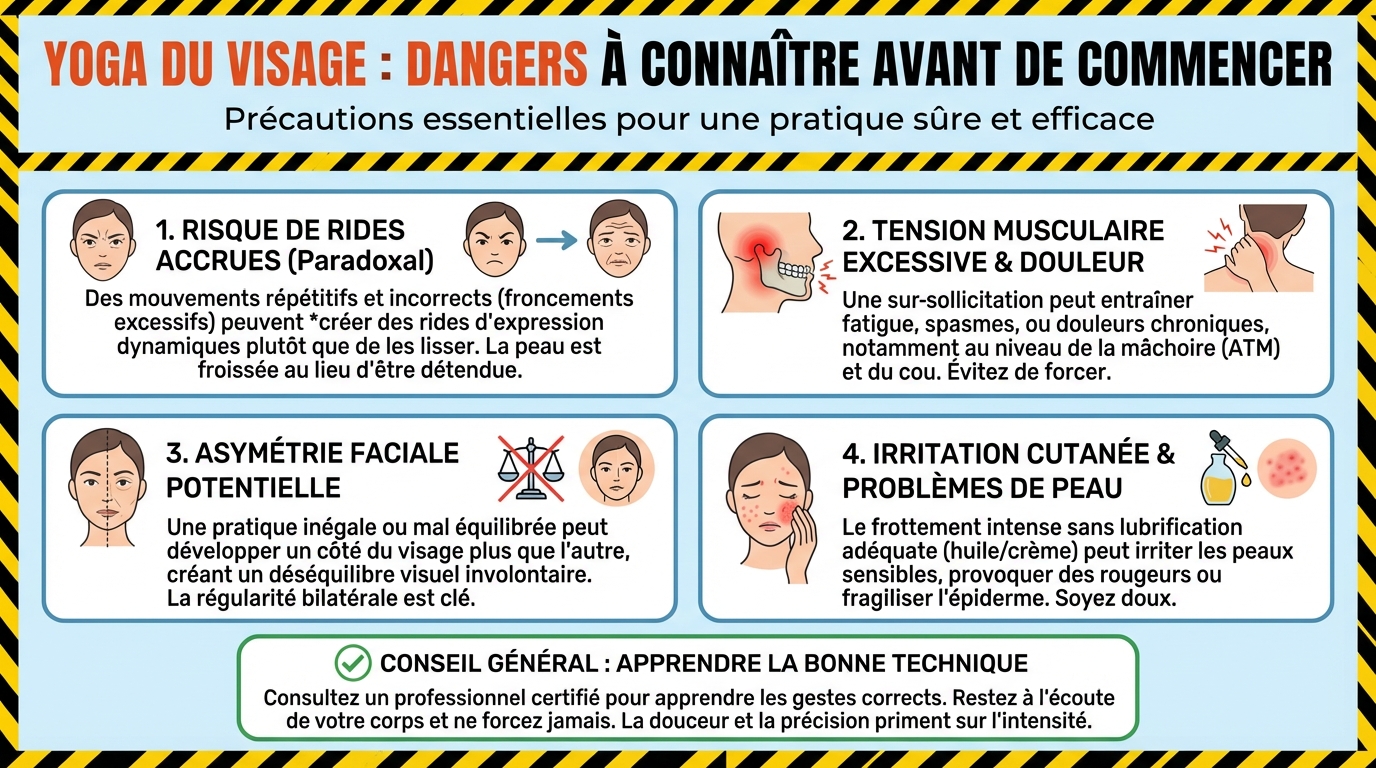 Yoga du visage : dangers à connaître avant de commencer 1 Les dangers potentiels du yoga du visage